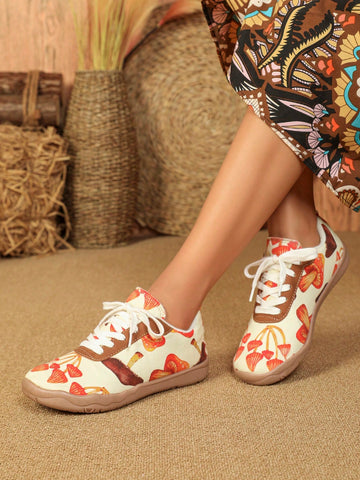 Women's Fashionable Outdoor Hiking Shoes With Mushroom Pattern And Lace-up Design