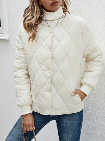 Women'S Quilt Stitching No-Collar Padded Coat