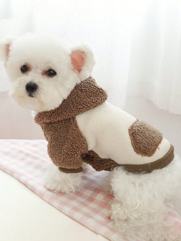 1pc Pet Clothes Dog/cat Apparel, Korean Style Hoodie - Brown Jacket & Coat