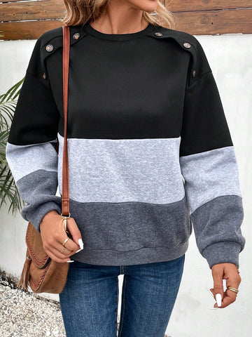 Women'S Color Block Drop Shoulder Sweatshirt