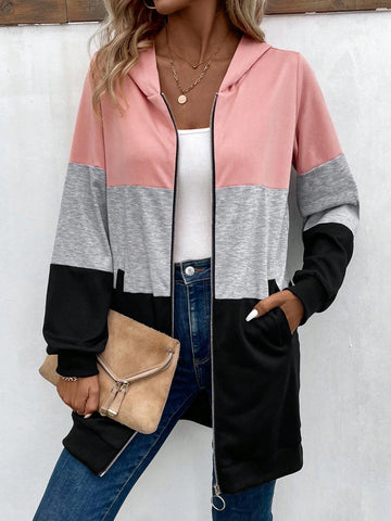 Color-block Hooded Sweatshirt With Zipper