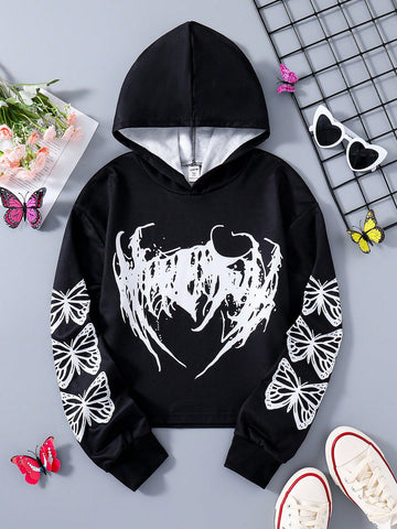 Teen Girls' Butterfly Printed Hoodie Sweatshirt