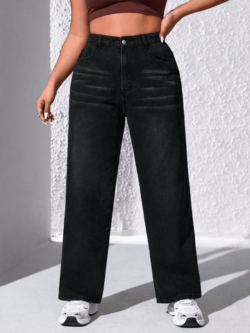 Plus Size Women's Straight Leg Jeans With Whiskering Detail