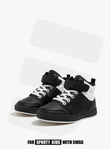 Fashionable And Casual Color Blocking High-top Warm Kids' Sneakers