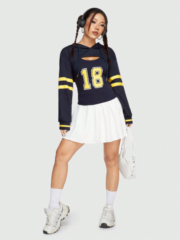 Vintage Sports Street Style Cropped Sweatshirt & Cami Top 2pcs/set