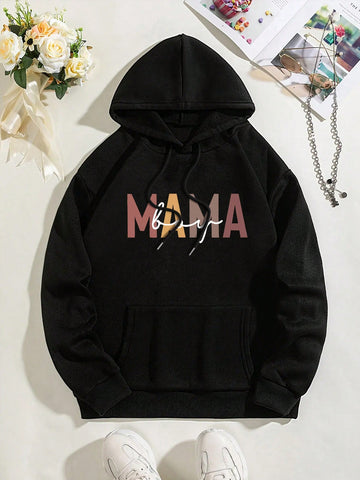 Hooded Sweatshirt With Letter Print And Drawstring