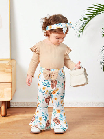 Baby Girls' Animal & Floral Print T-shirt And Bell-bottoms Set