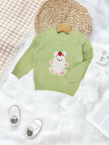 Infant Girls' Cartoon Rabbit Embroidered Long Sleeve Sweater