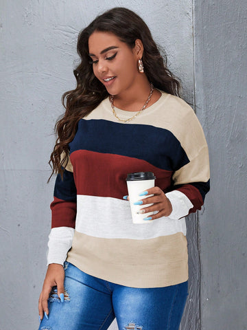 Plus Size Striped Drop Shoulder Sweater