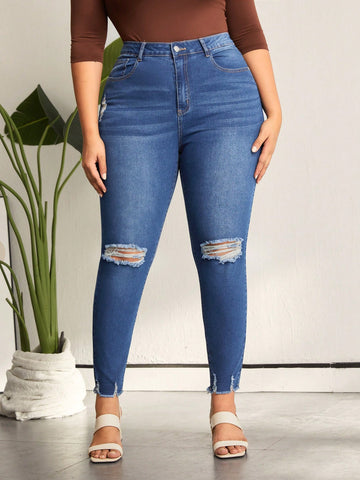 Women's Plus Size Distressed Skinny Jeans