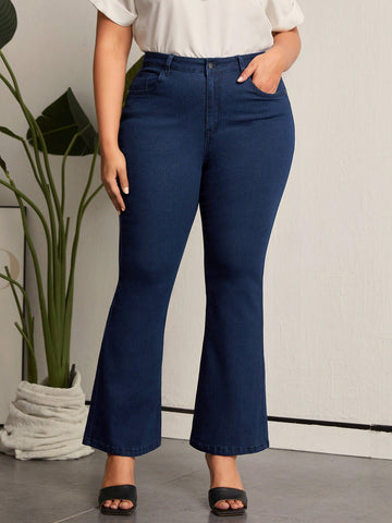 Plus Size Women's High Waist Flared Jeans