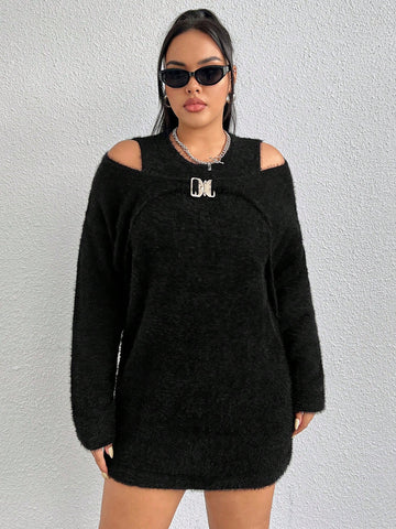 Plus Size Women'S Cold Shoulder Hollow Out Sweater