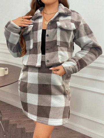 Women's Plus Size Plaid Flannel Two-piece Set