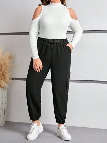 Plus Size Off-shoulder Top And Palazzo Pants Set