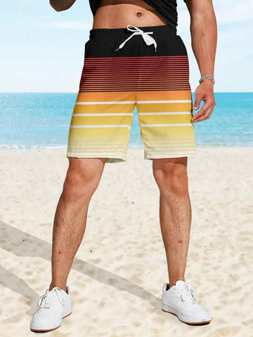 Men's Striped Drawstring Shorts Beach Pants