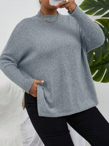 Plus Size Solid Color Sweater With Round Neck