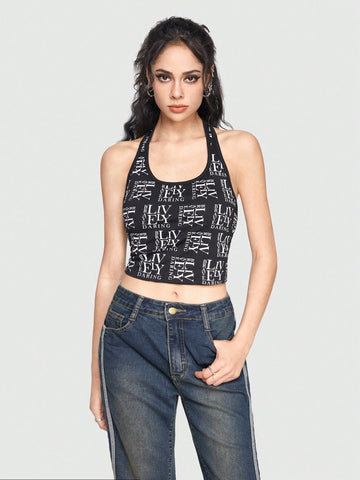 Women's Sexy Tight Streetwear Outdoor Style Letter Print Halter Top