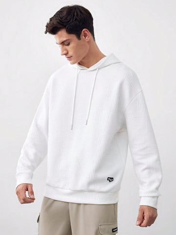 Men's Solid Color Oversized Hoodie With Patched Detail And Drawstring