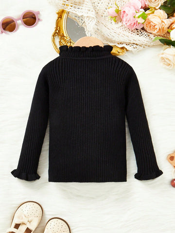 Baby Girls' Casual & Comfortable Basic Turtleneck Sweater With Ruffle Hem