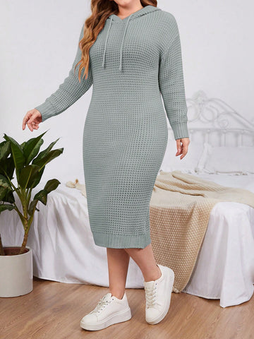 Plus Size Solid Color Hooded Sweater Dress
