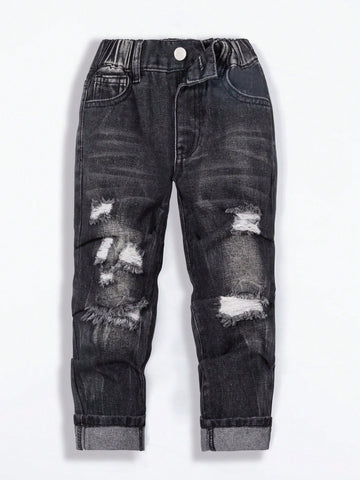 Toddler Boys' Basic Casual Ripped Jeans With Holes