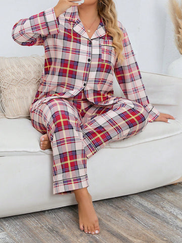 Plus Size Plaid Pajamas Set