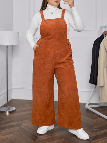 Plus Size Solid Color Overalls With Slant Pockets