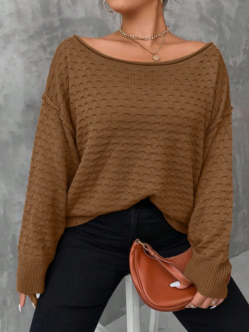 Plus Size Women's Drop Shoulder Textured Sweater