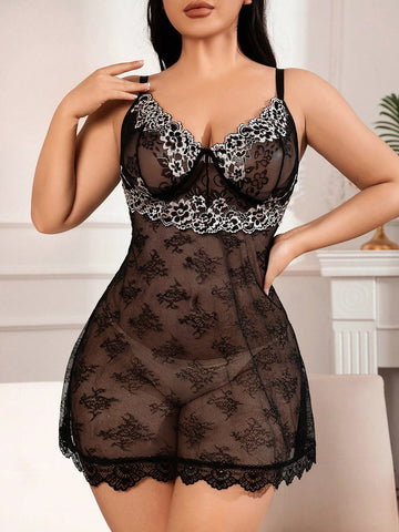 Plus Size Women's Lace Strap Nightgown Sexy Lingerie