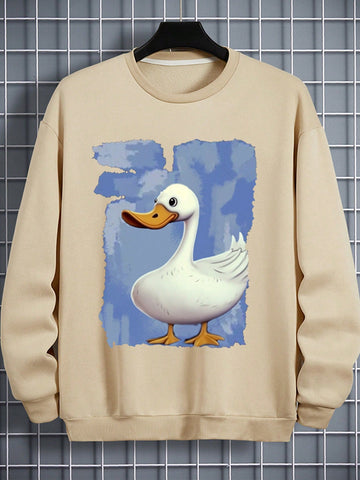 Men's Cartoon Duck Printed Crewneck Sweatshirt