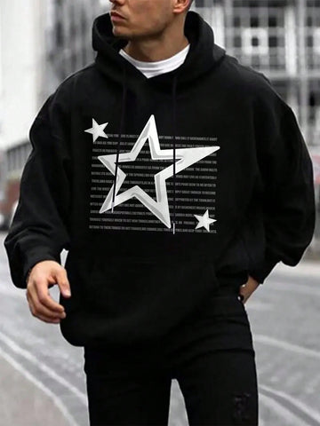 Men's Star Pattern Hooded Casual Sweatshirt With Drawstring