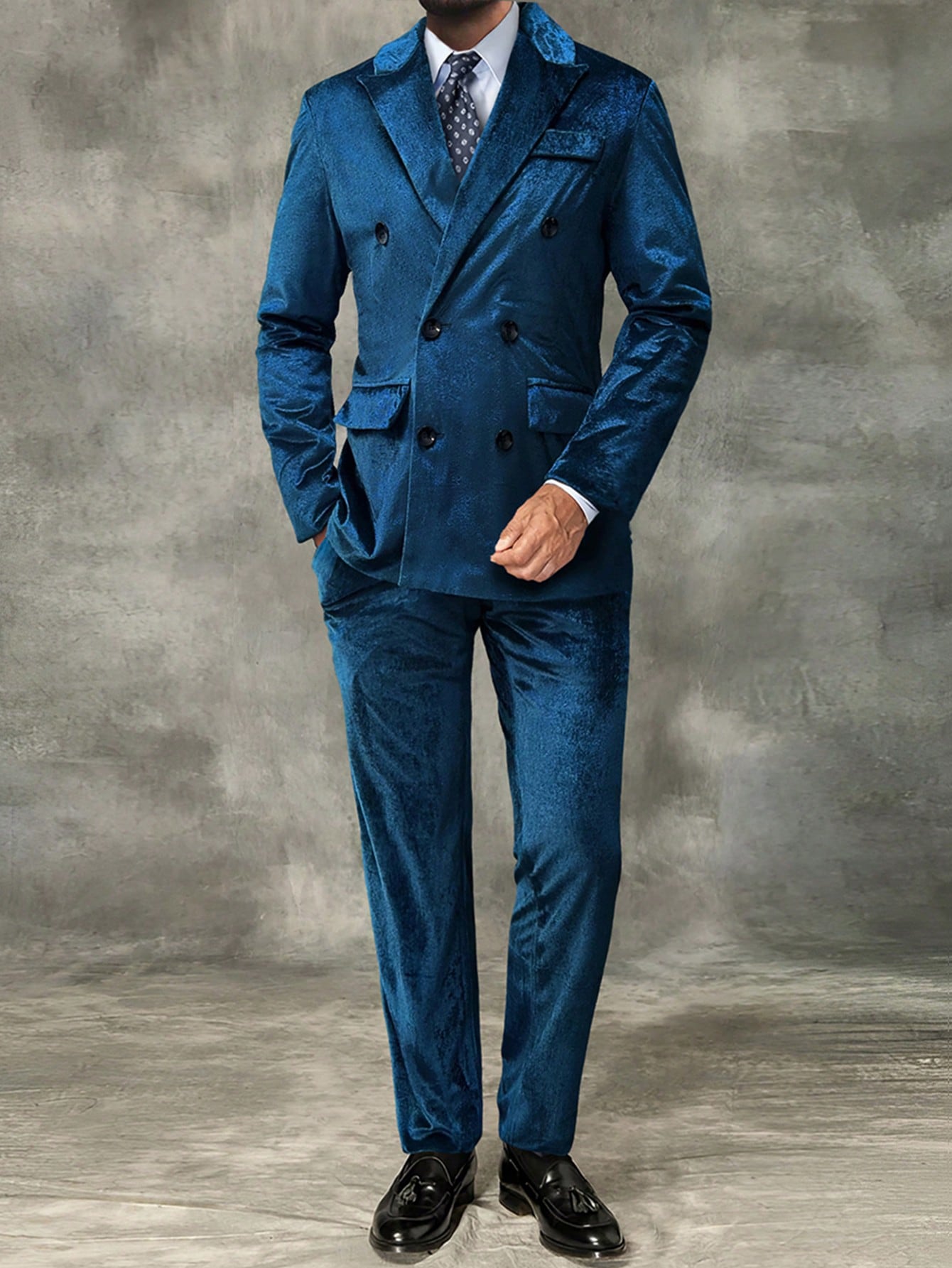 Men's Double-breasted Long Sleeve Suit Jacket And Pant Set