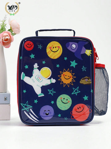 Cartoon Planet Design Outdoor Portable Lunch Bag For School Gift, With Thermal Insulation And Cold Preservation Function