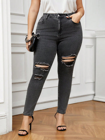Plus Size Distressed Skinny Jeans