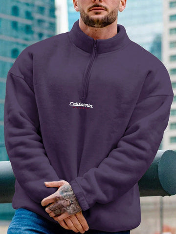 Men's Loose Fleece Sweatshirt With Letter Print And Drop Shoulder