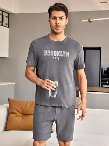 Men'S Letter Printed T-Shirt And Shorts Homewear Set