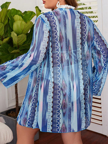Plus Size Printed Mesh Kimono Dress