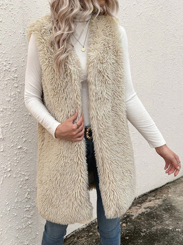 Women's Solid Color Sleeveless Fluffy Casual Coat