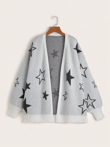 Plus Size Casual Cardigan With Star Pattern
