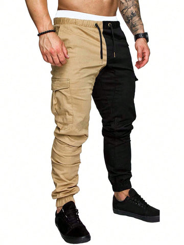 Men's Two Tone Loose Fit Cargo Pants With Drawstring Waist