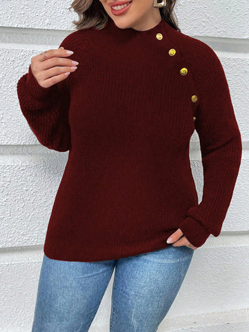 Plus Size Women'S Raglan Long Sleeve Sweater
