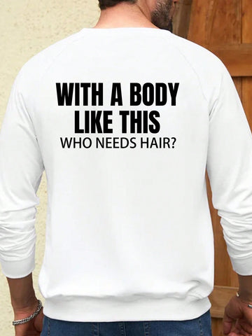 Men'S Slogan Printed Round Neck Sweatshirt