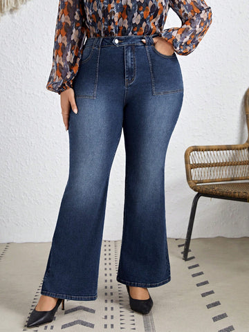 Plus Size Flared Washed Denim Jeans