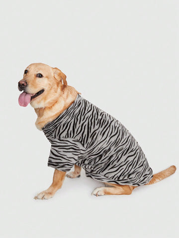 Fleece Warm Grey Tiger Striped Pet Hoodie Without Zipper For Cats And Dogs