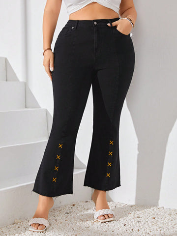 Plus Size Bootcut Jeans With Embroidery Pattern