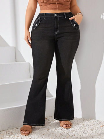 Women's Plus Size Contrast Stitching Flared Jeans