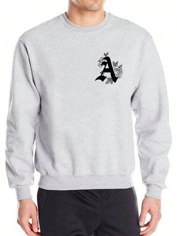 Men'S Warm Lined Sweatshirt With Letter & Floral Print