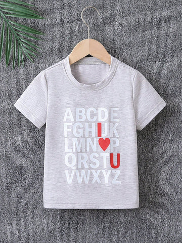 Young Boy Comfortable Basic T-Shirt With Letter Print For Fall