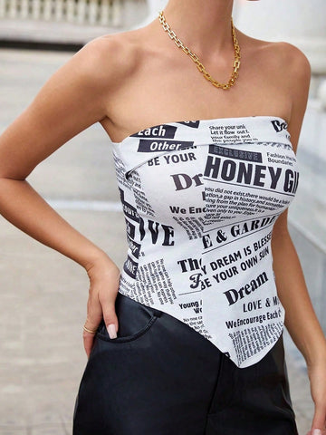 Ladies' Strapless Top With Letter Print