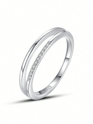 1pc Glamorous Silver Cubic Zirconia Decor Wedding Band For Women For Daily Decoration